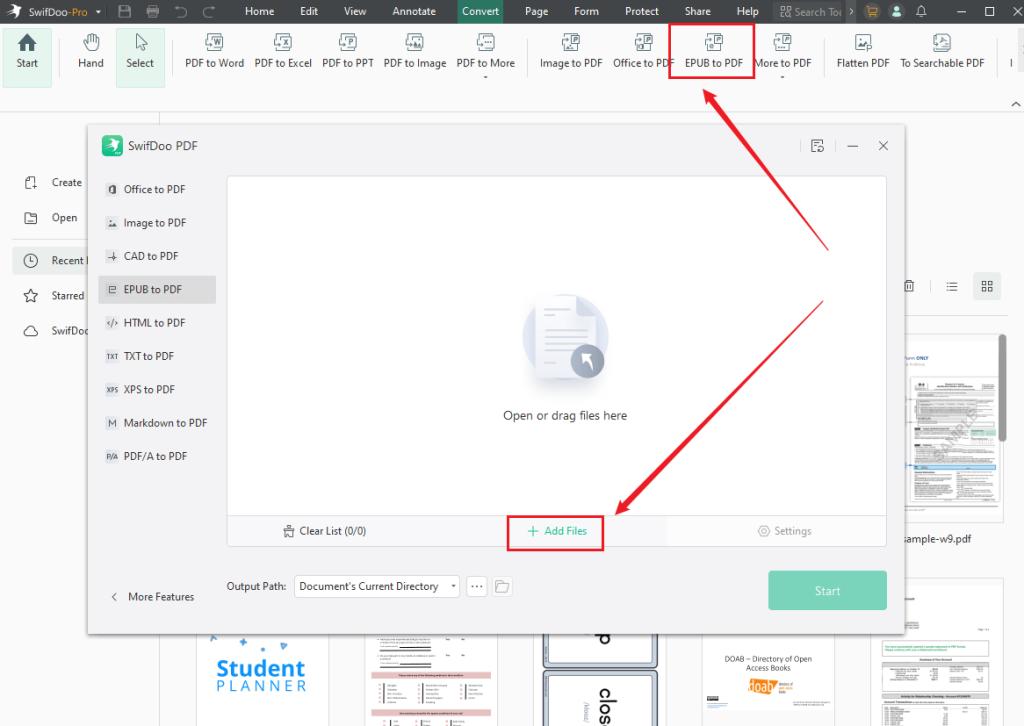 Convert EPUB book to PDF in SwifDoo PDF
