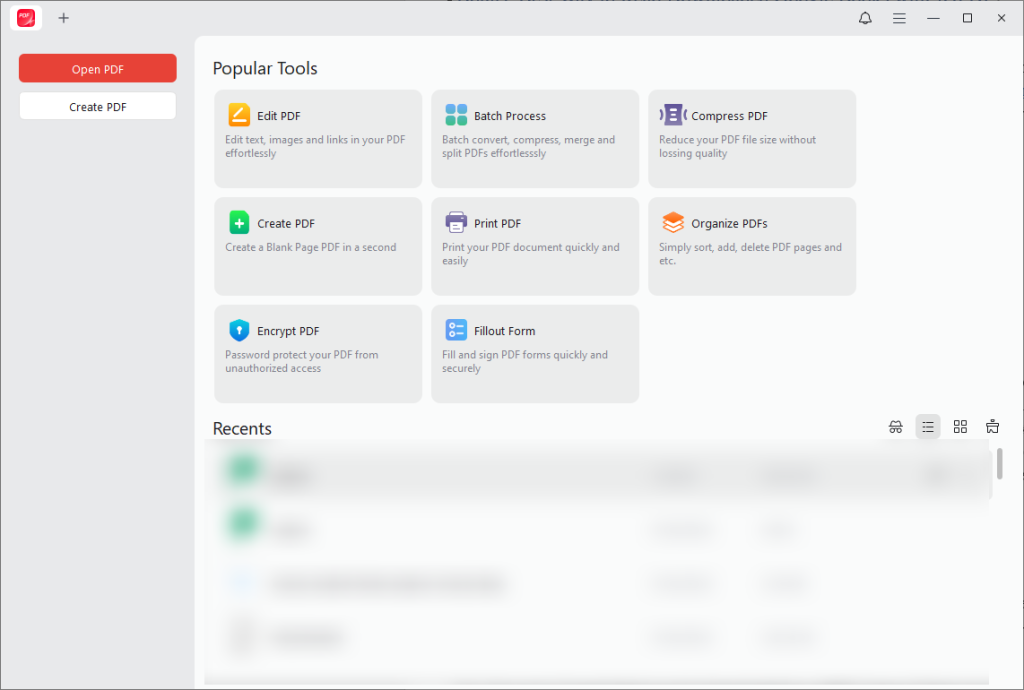Main interface of JOPDF
