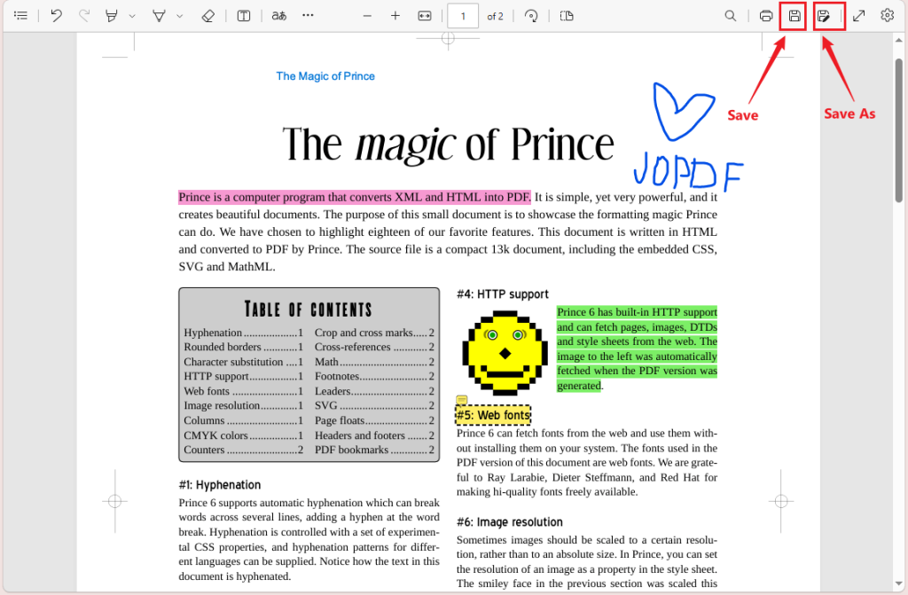 Click the Save or Save As icon to save the edited PDF in Edge