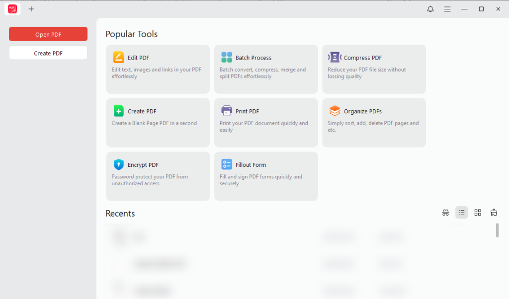 Main interface of JOPDF