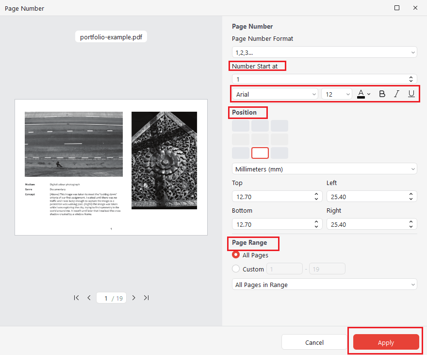 Customize the appearance of the page numbers in JOPDF