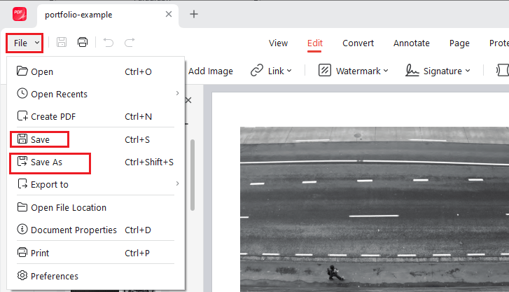 Click File and select Save or Save As to save the page numbered PDF file in JOPDF