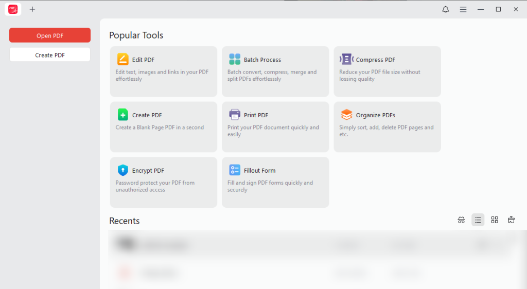 Main interface of JOPDF