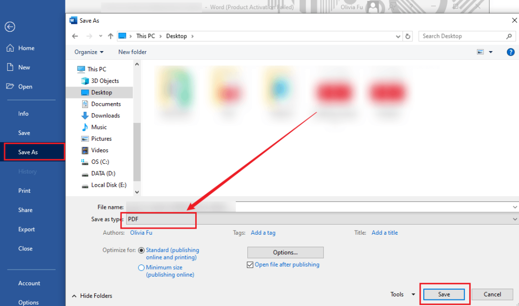 Save a Word file as a PDF in Microsoft Word