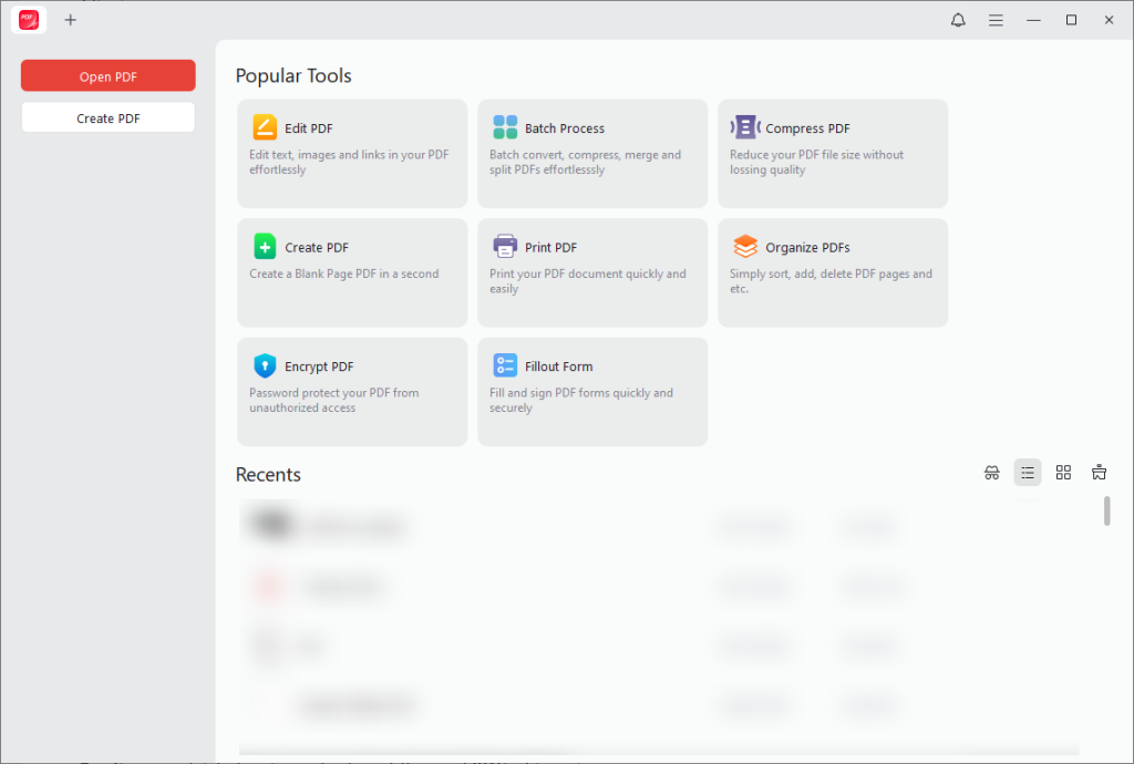Main interface of JOPDF