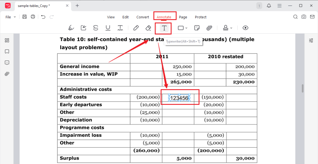 Go to Annotate and select the Typewriter option to fill out a non-fillable PDF in JOPDF