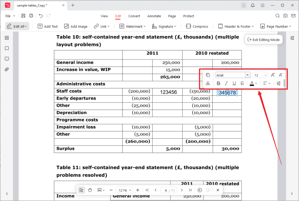 Select the added text and adjust its appearance in JOPDF