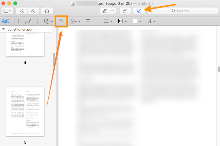 Click the Markup Toolbar icon and select the Text tool to fill out a non-fillable PDF using Mac Preview