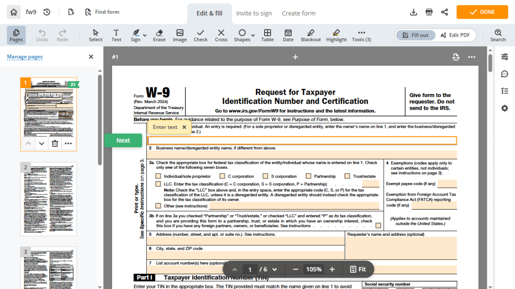 Fill out a PDF form in pdfFiller