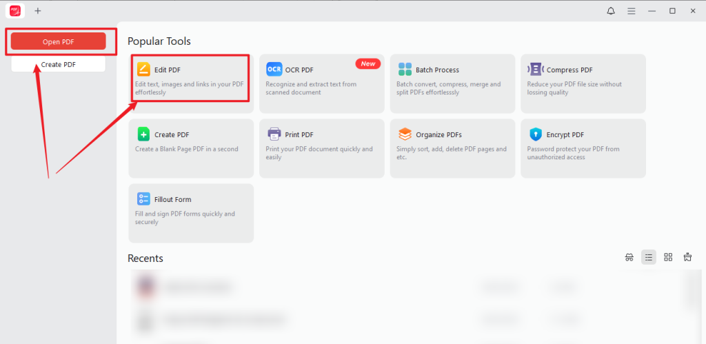 Click Open PDF or Edit PDF to import the target PDF into JOPDF for adding page numbers