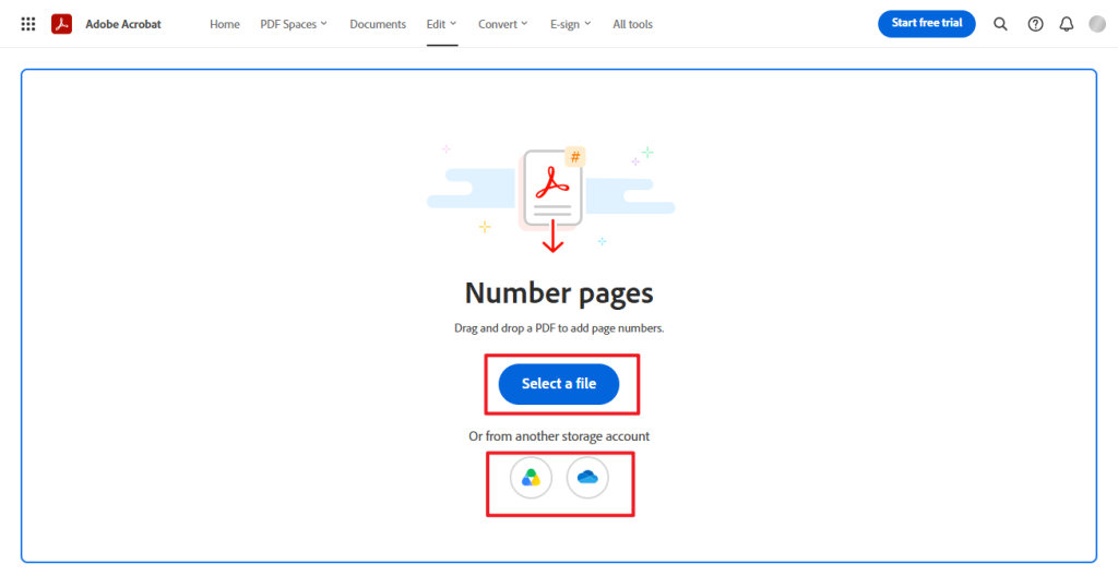 Click Select a file to upload the target PDF into Adobe Acrobat Online