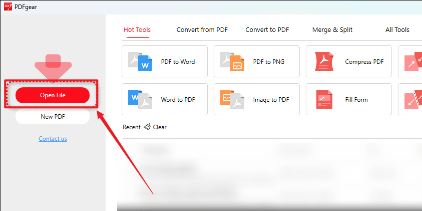 Click Open File to import the target PDF into PDFgear