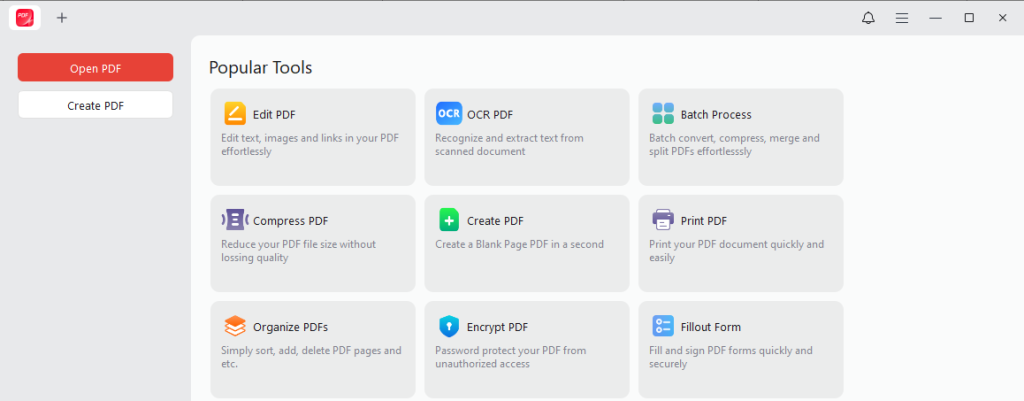The main interface of JOPDF