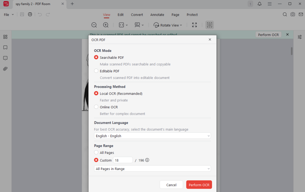 Recognize text in a PDF for free using JOPDF