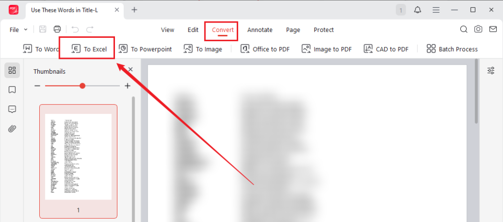 Go to Convert and select To Excel in JOPDF