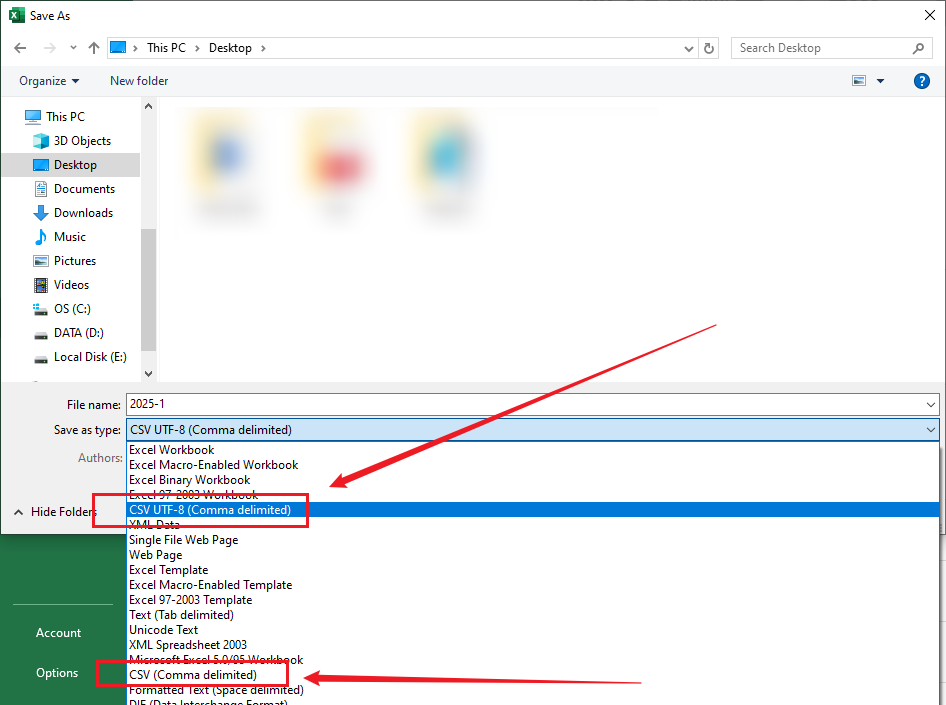 Set CSV as the output format in Microsoft Excel