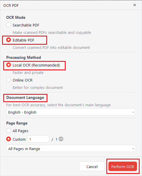 OCR the bank statement in JOPDF