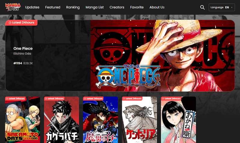 Interface of Manga Plus