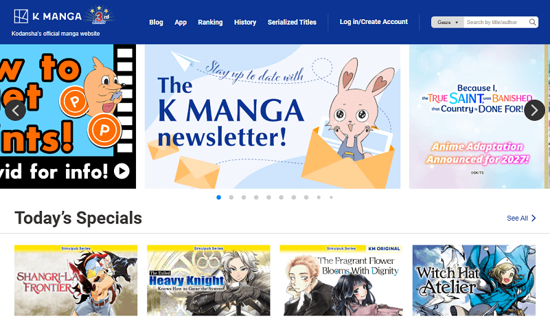 Interface of K Manga