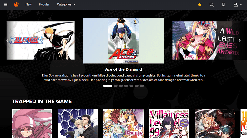Interface of Crunchyroll Manga
