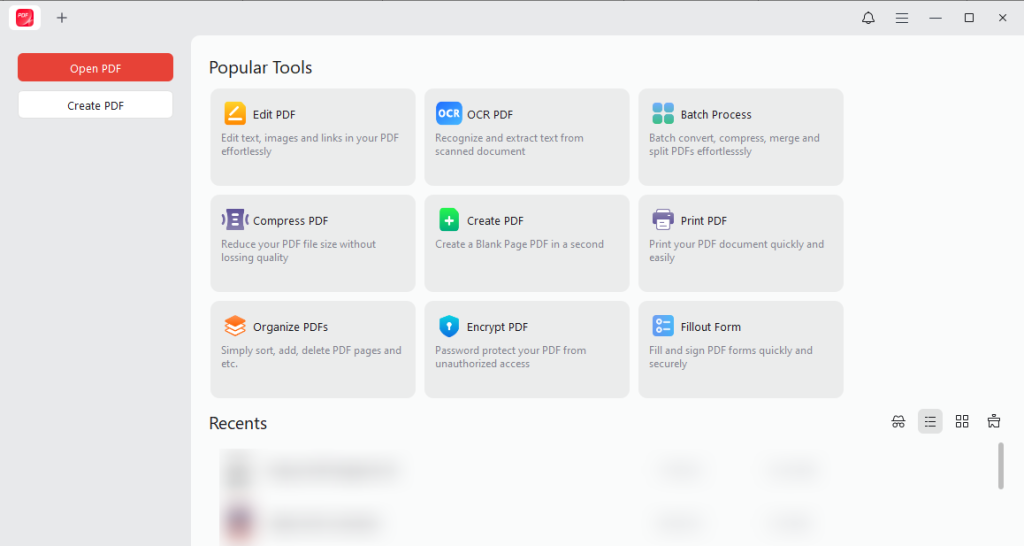 The main interface of JOPDF