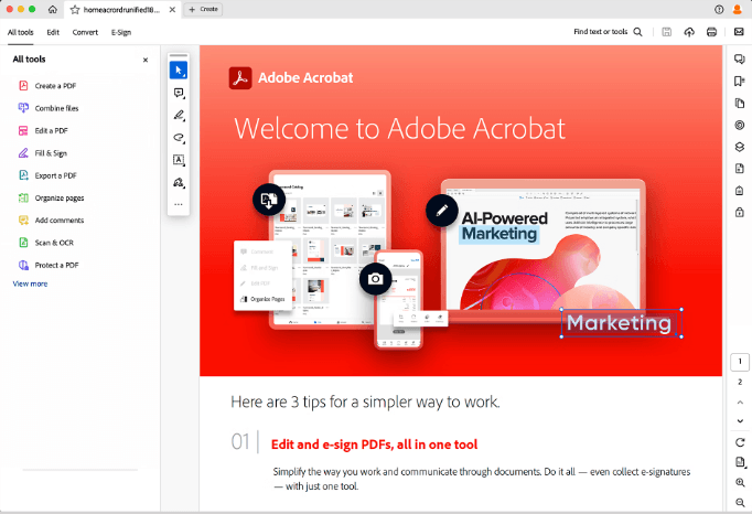 Main interface of Adobe Acrobat