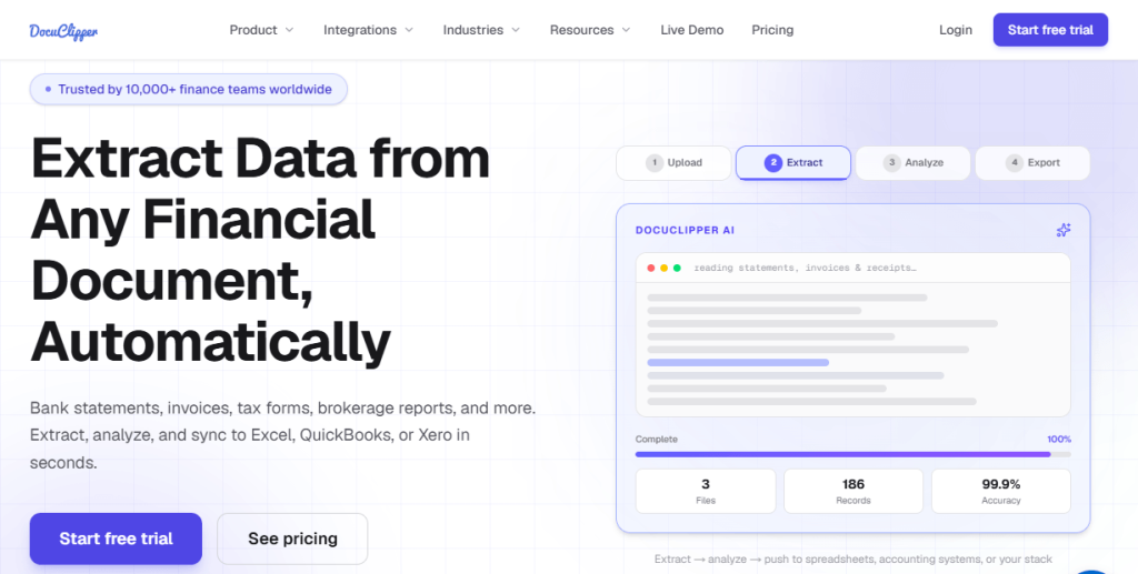 The web interface of DocuClipper