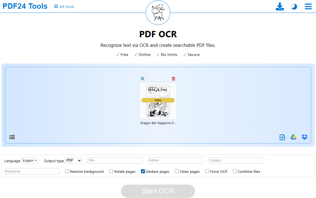 Customize the OCR settings in PDF24 Tools