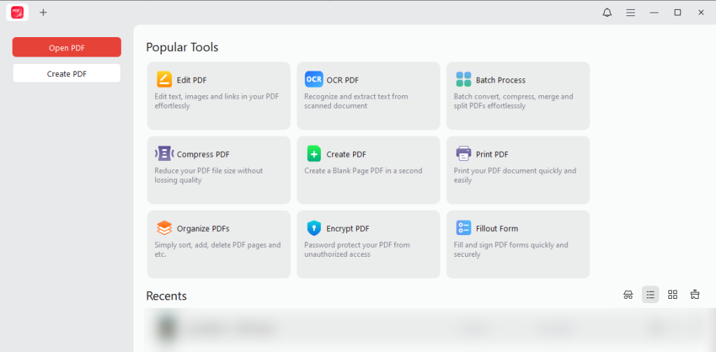 Main interface of JOPDF