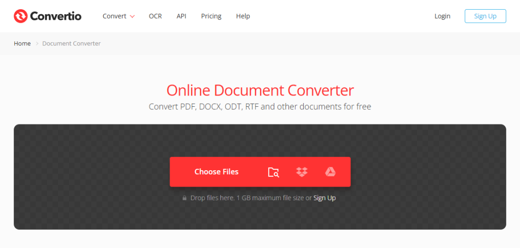 Main interface of Convertio
