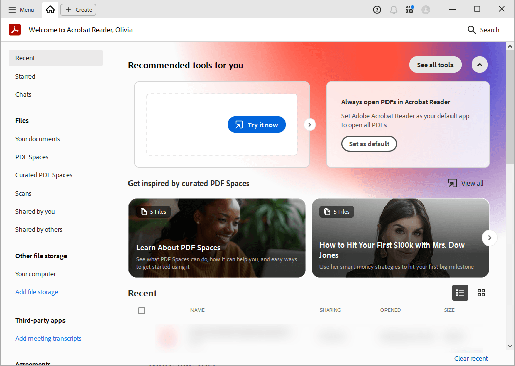 Main interface of Adobe Acrobat