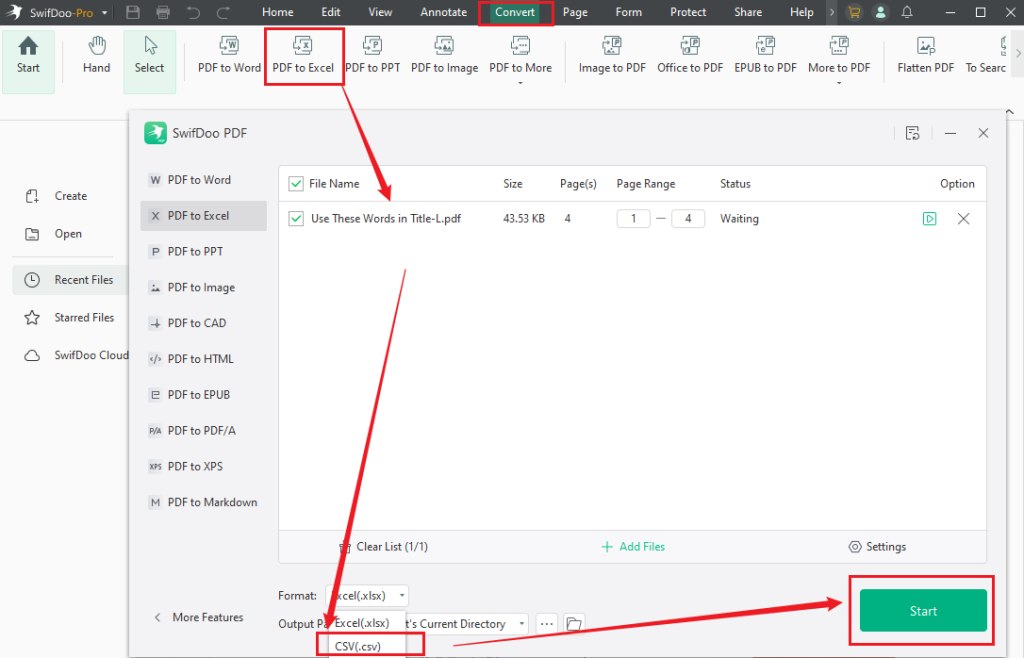 Convert a PDF file to CSV in SwifDoo PDF