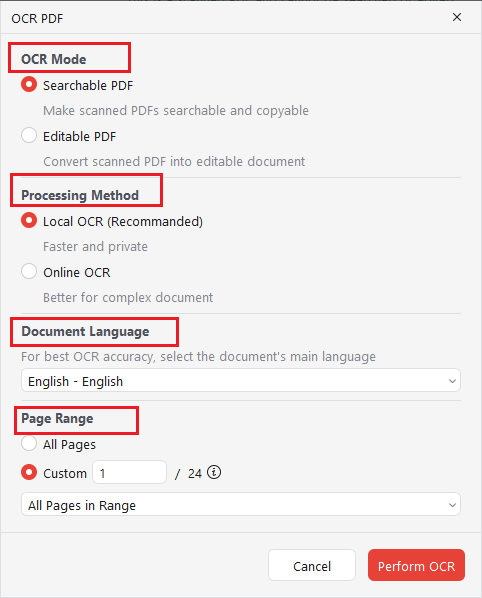 Customize the recognize text settings in JOPDF