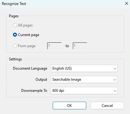 Specify the Recognize Text settings in Adobe Acrobat Pro