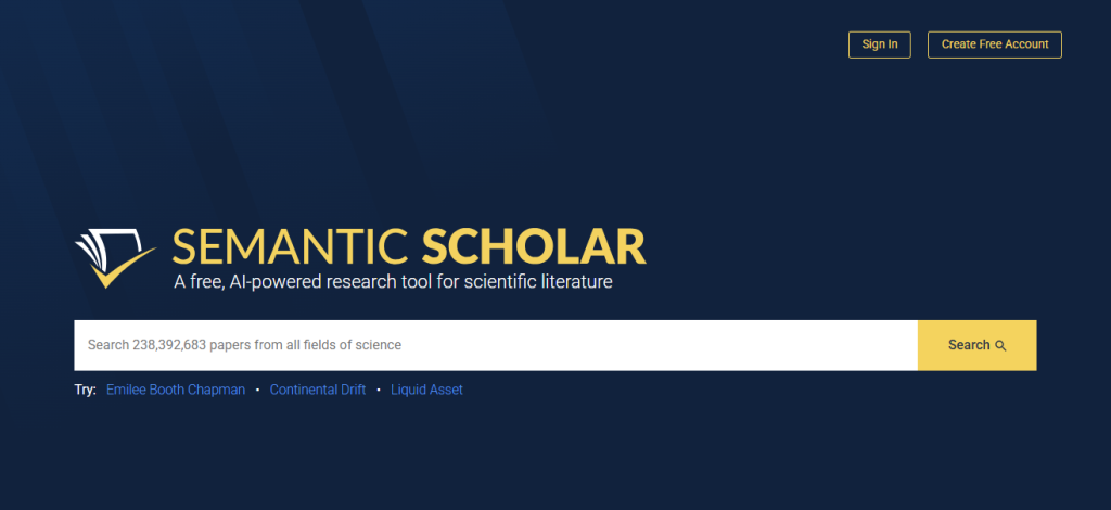 Interface of Semantic Scholar