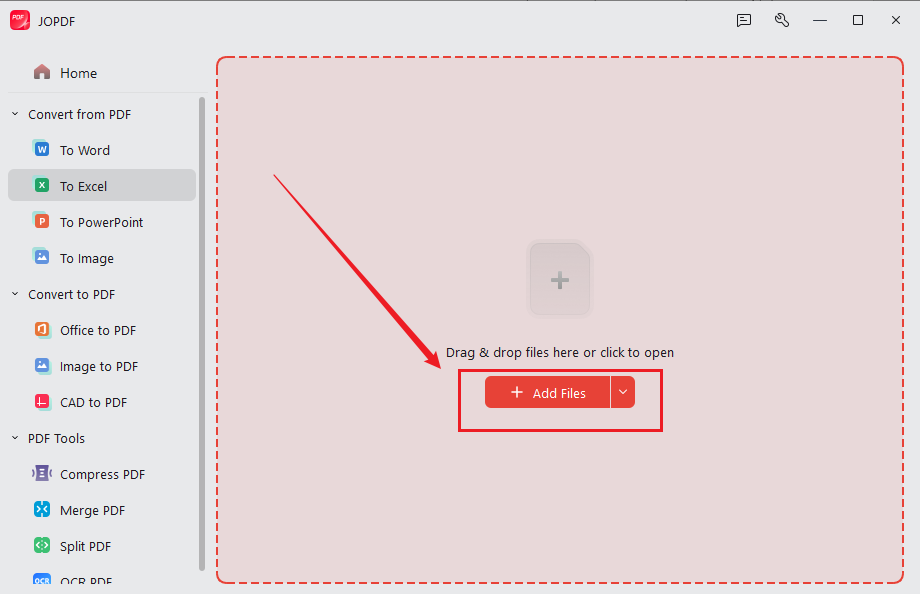 Click Add Files to import your PDF file into JOPDF