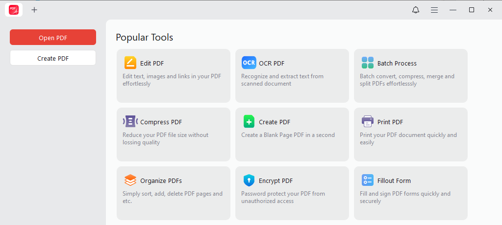 Main UI of JOPDF