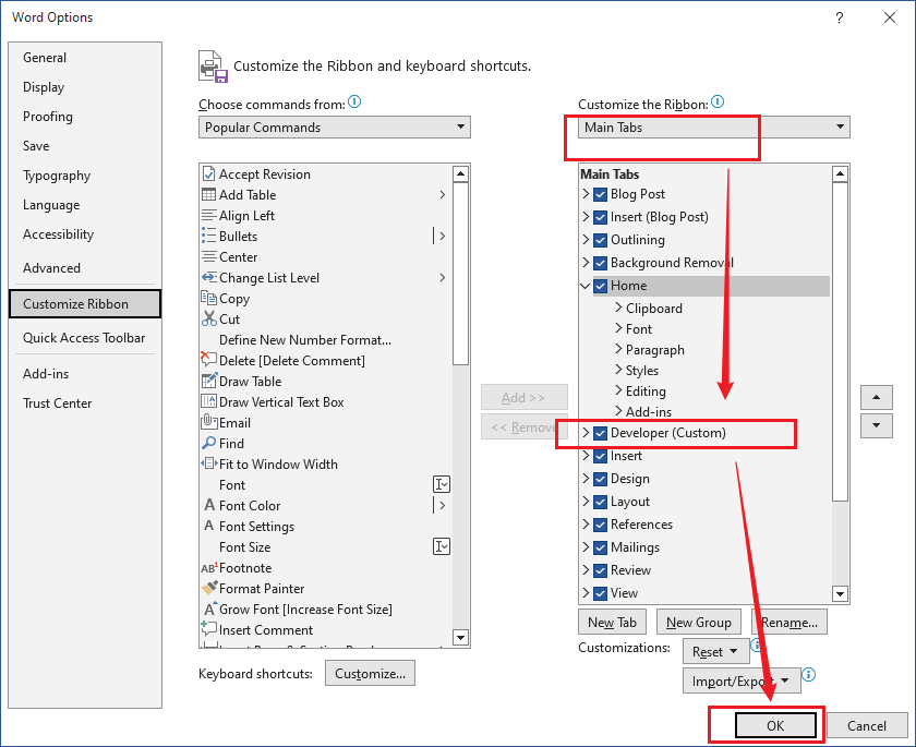 Enable the Developer tab in Microsoft Word