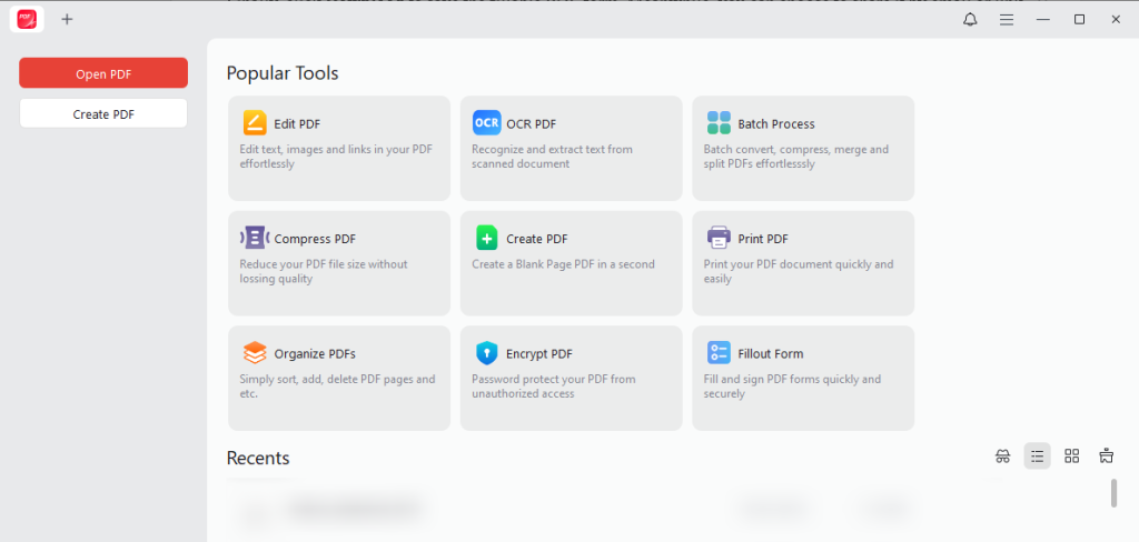 Main interface of JOPDF