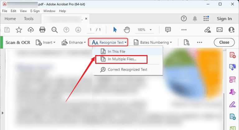 Open Recognize Text and select In Multiple Files to import several scanned PDFs in Adobe Acrobat