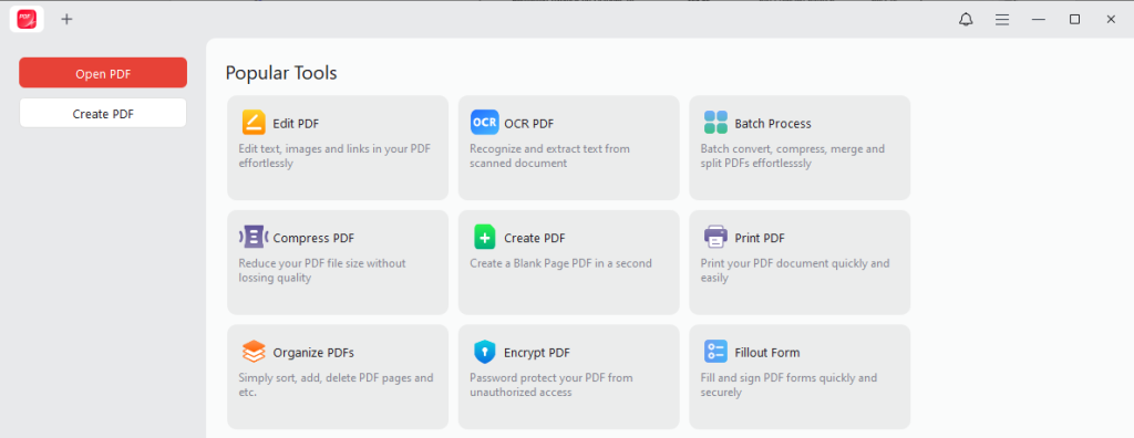 Main interface of JOPDF
