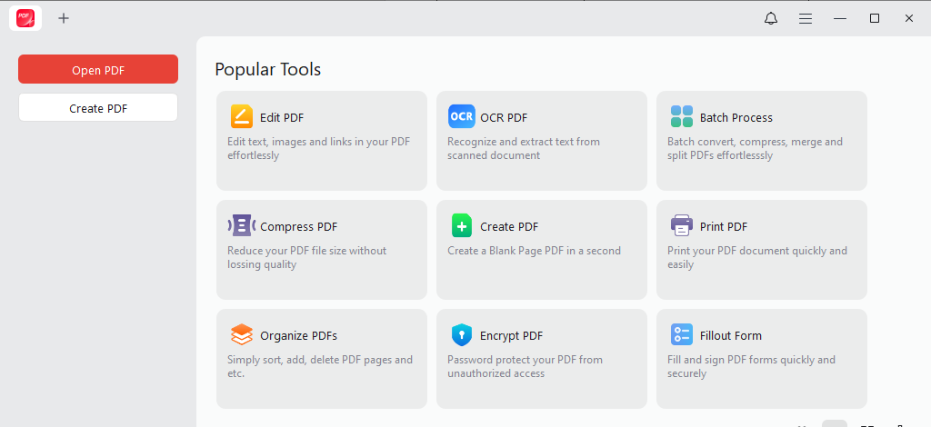 Main interface of JOPDF