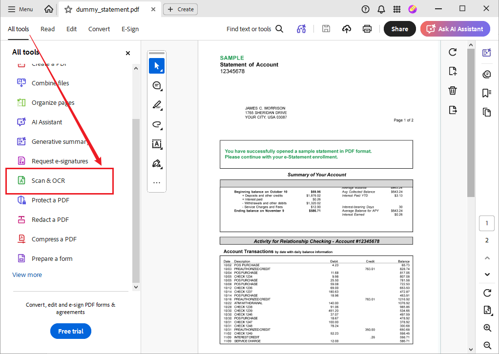 Adobe Acrobat Pro’s Scan & OCR feature for scanned PDFs