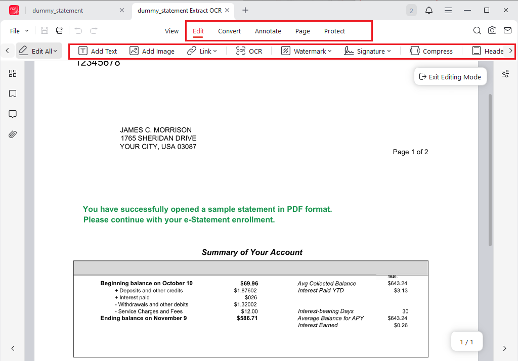 Edit the recognized PDF in JOPDF