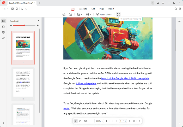 full screen reading mode in JOPDF