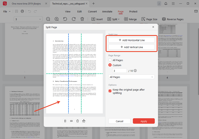 adjust page splitting lines with JOPDF