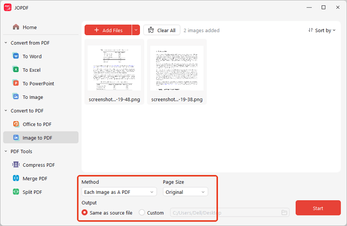 convert images to pdf with JOPDF