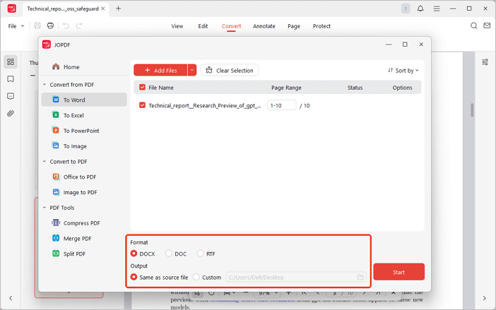 convert pdf to word with JOPDF