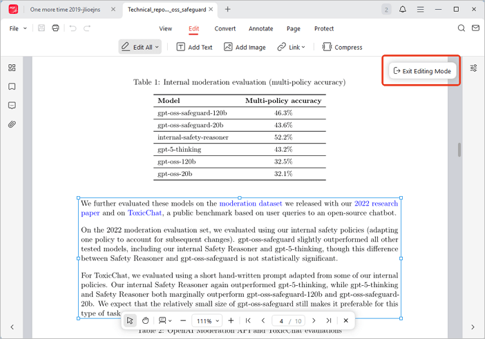 exit editing mode in JOPDF