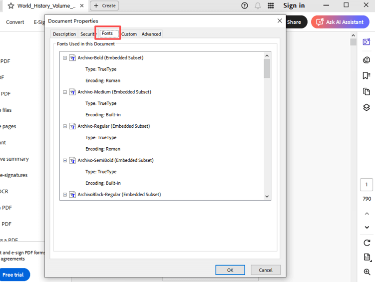 Identify the Font from PDF Using Adobe Acrobat 2